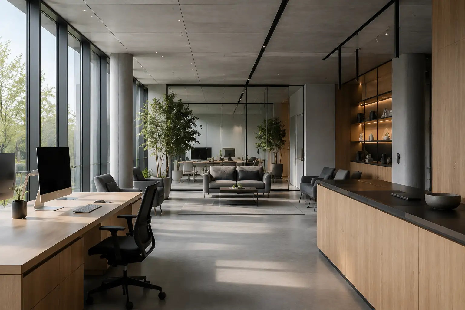 The Arqentek studio: a quiet, ordered workspace with documents laid out for review
